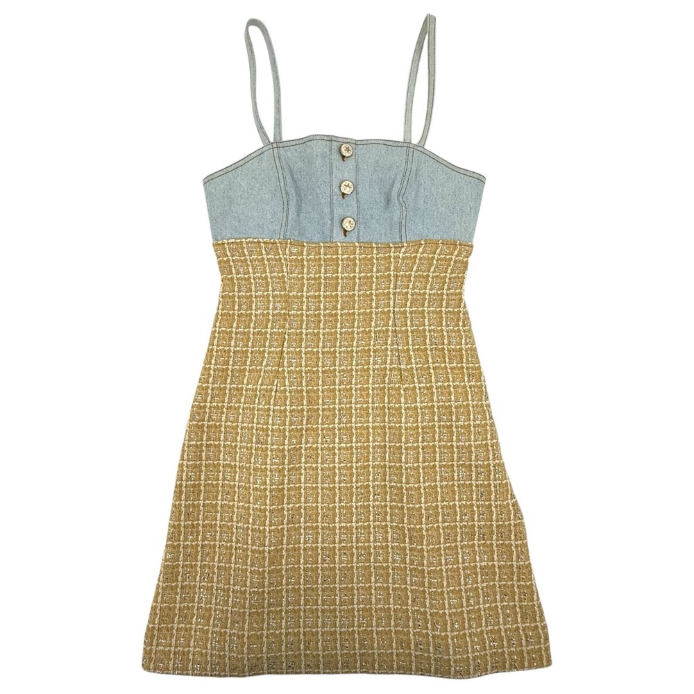 Sandro Two-Tone Mini Dress in Light Blue and Beige - Picture 3 of 16
